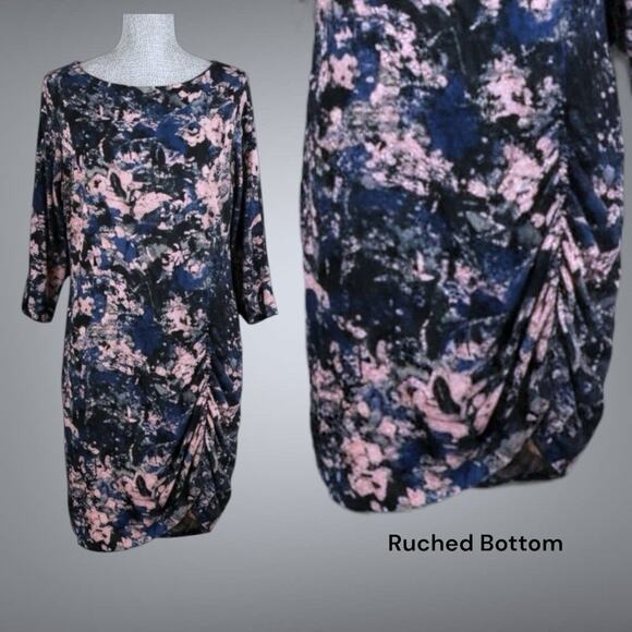Kenneth Cole Abstract Print Ruched Sheath Dress NWT 3/4 Sleeves Blue Pink Sz L - Picture 11 of 13